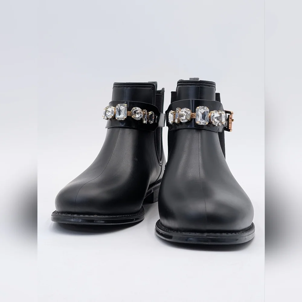 Henry Ferrera Women's Size 7.5 Black Ankle Booties with Rhinestone Jewel Accents